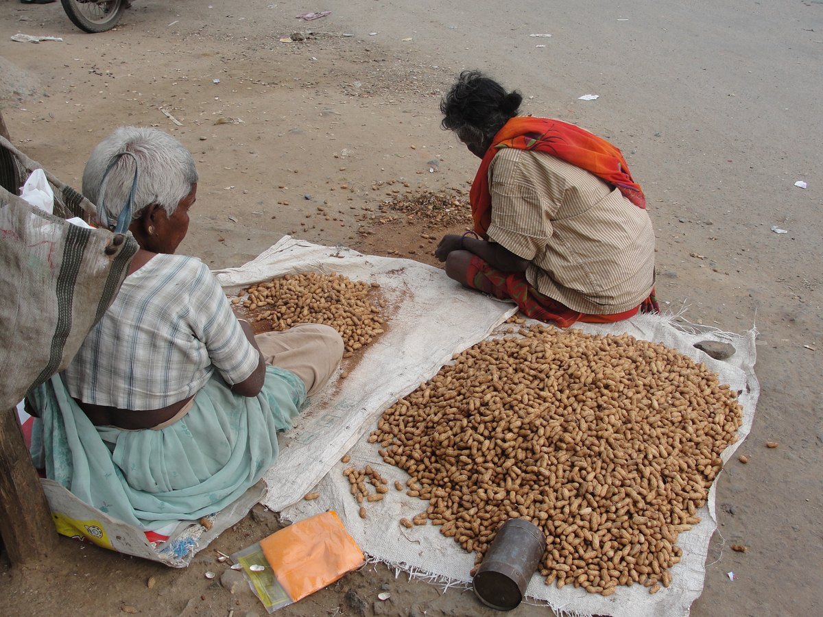 A roadside peanut seller in India