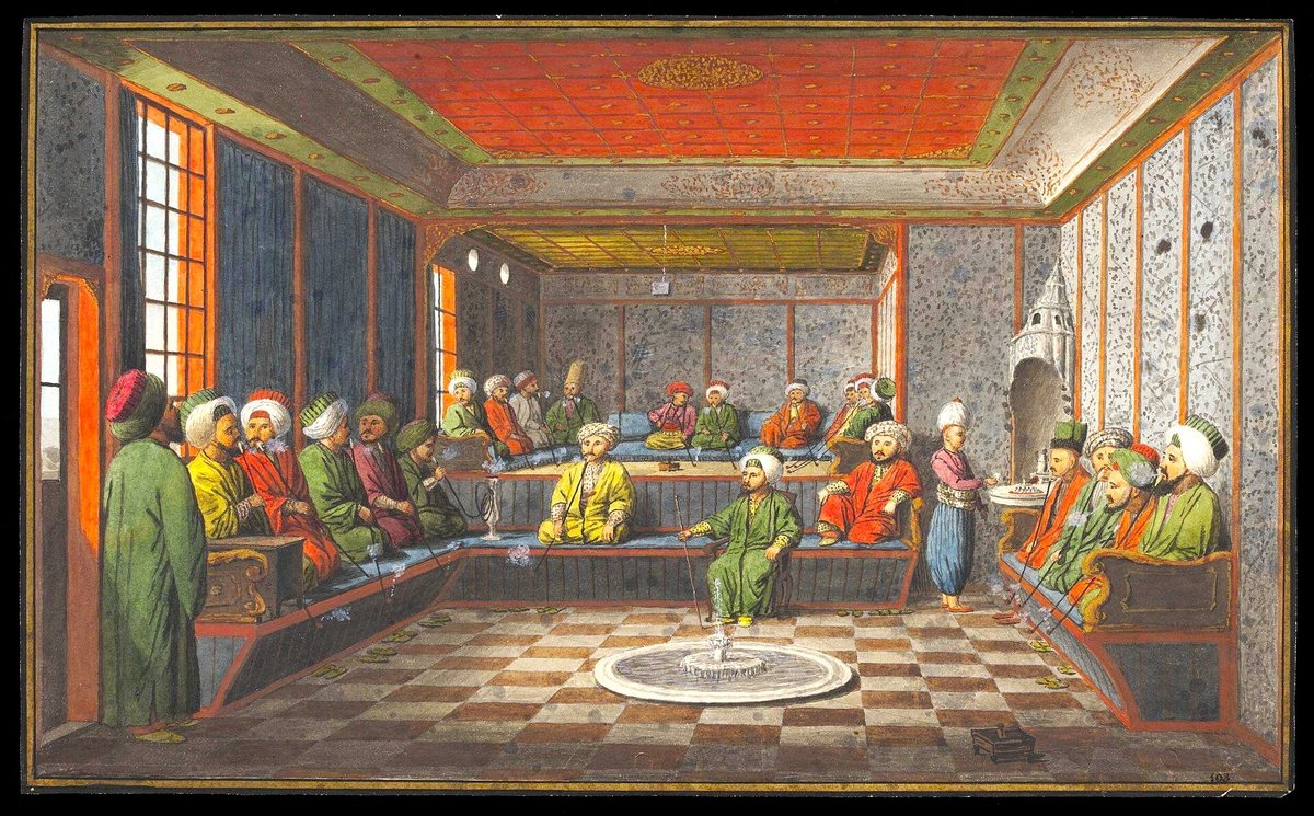 An Ottoman coffeehouse: low benches, small cups, and a room full of men who are alert, sober, and talking. That combination is exactly what worried the authorities