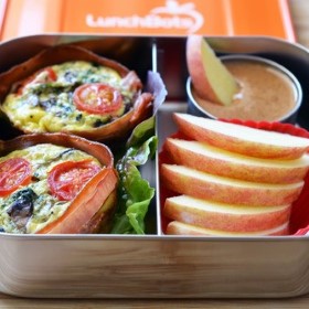 Bento Box, prosciutto-wrapped frittata muffins and Fruit