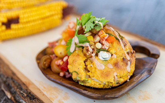 Cajun Crab Corn Cakes With Pickled Okra Maque Choux