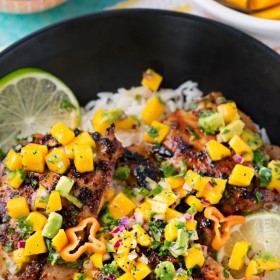 Chicken, Thighs, Jerked with Avocado Mango Salsa