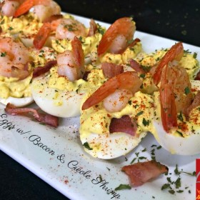 Deviled Eggs with Bacon and Creole Shrimp