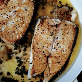 Halibut, Butter-Basted with Capers