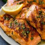 Salmon, Baked, Marinated with Garlic and Herbs