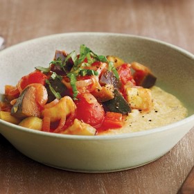 Slow-Cooked Ratatouille Over Goat Cheese Polenta