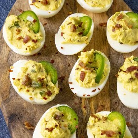 Spicy Deviled Eggs with Bacon and Jalapeno