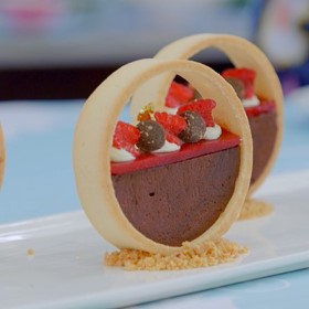 Tart, Vertical, Chocolate, Hazelnut, and Raspberry