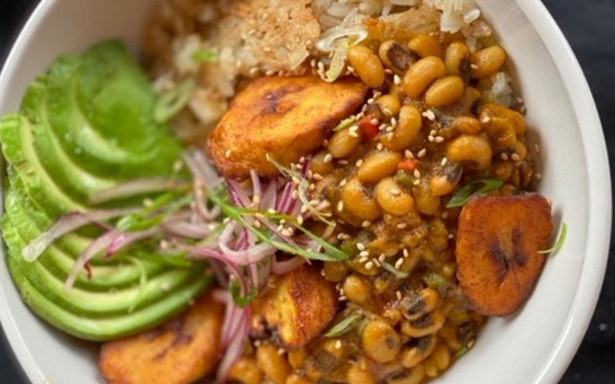 West African Red-Red Beans with Coconut Rice, Avocado, & Sweet Plantain