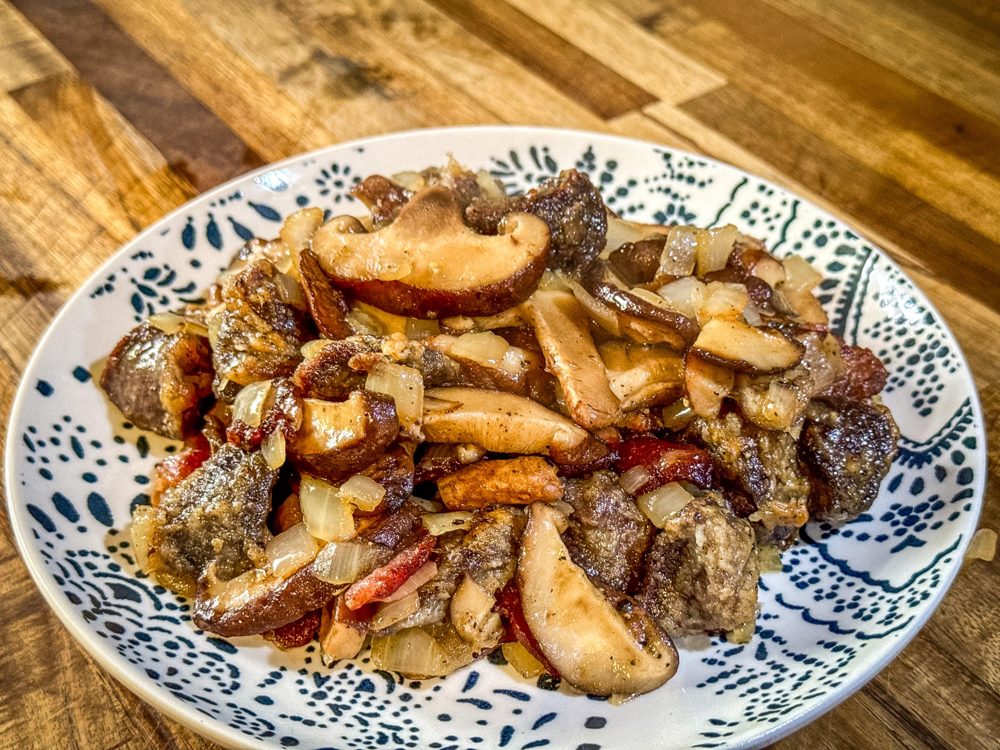 Wild Turkey Gizzards with Bacon, Onions and Mushrooms