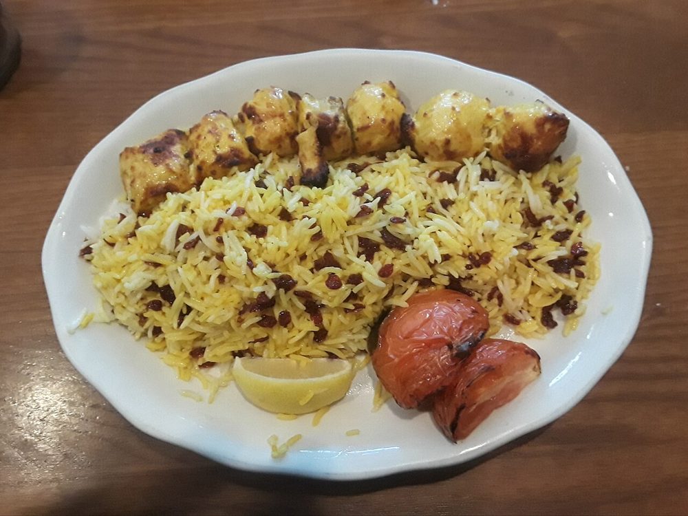 Zereshk Polow ba Morgh (Persian Barberry Rice with Saffron Chicken)