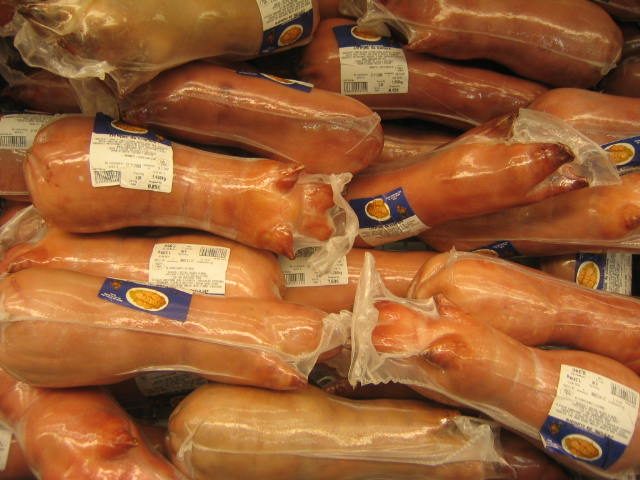 Zampone — pork forcemeat stuffed into the skin of a pig's front trotter, its shape its own origin story.