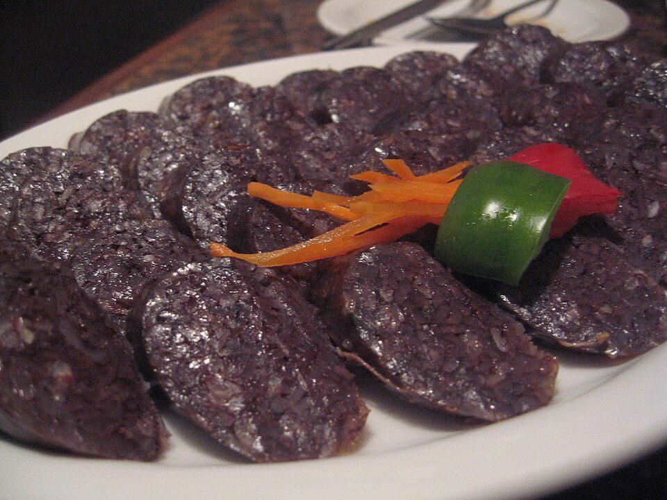 Soondae — the Korean blood sausage stuffed with glass noodles; the soft-noodle version is a postwar meat-scarcity adaptation, not an ancient one.