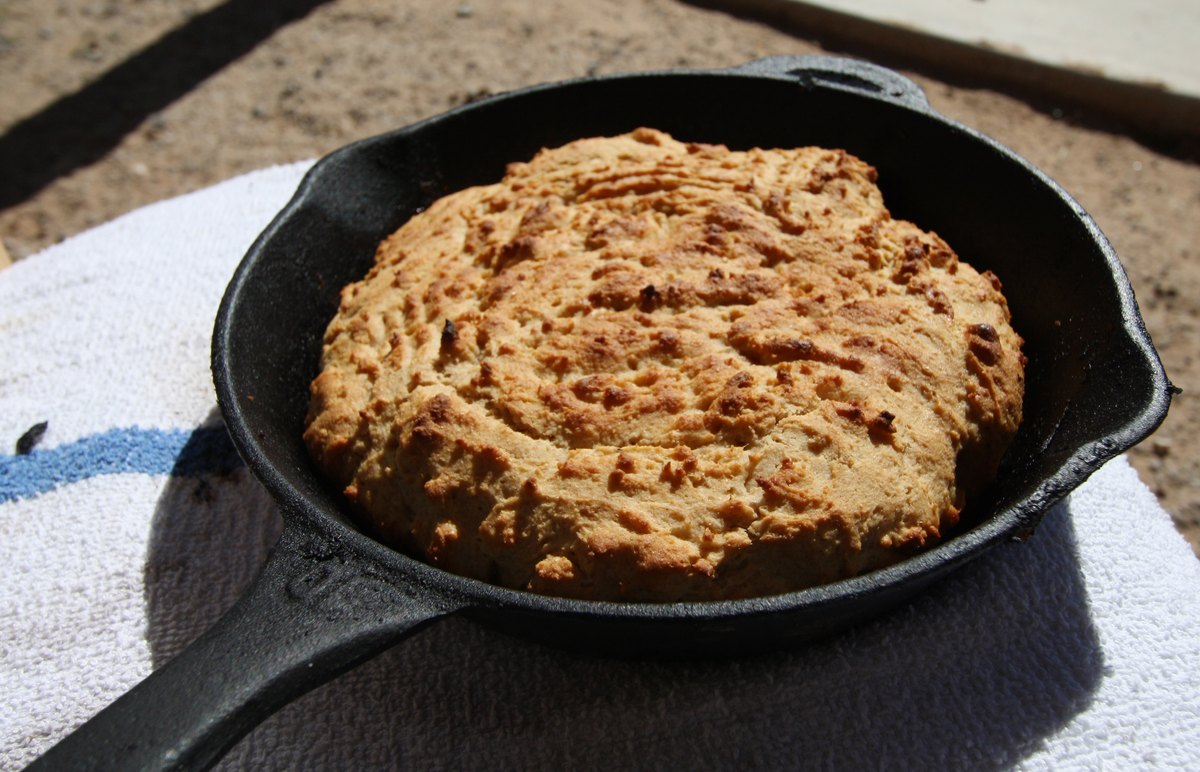 A skillet of cornbread