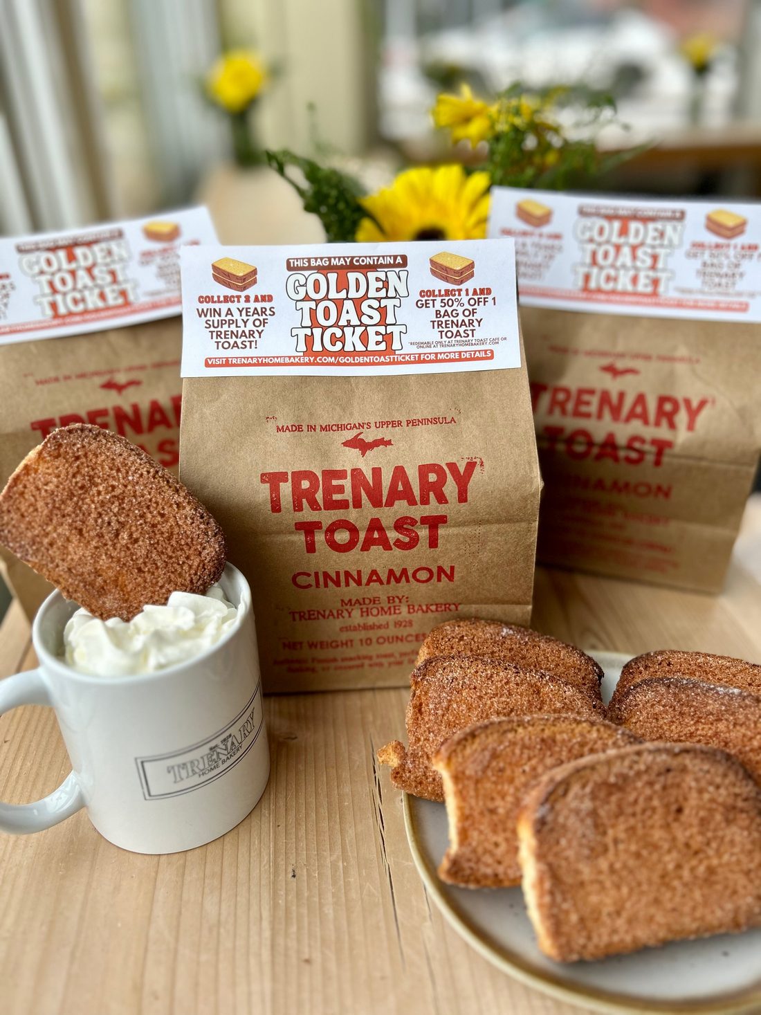 The small storefront and brown-bag display of the Trenary Toast outlet
