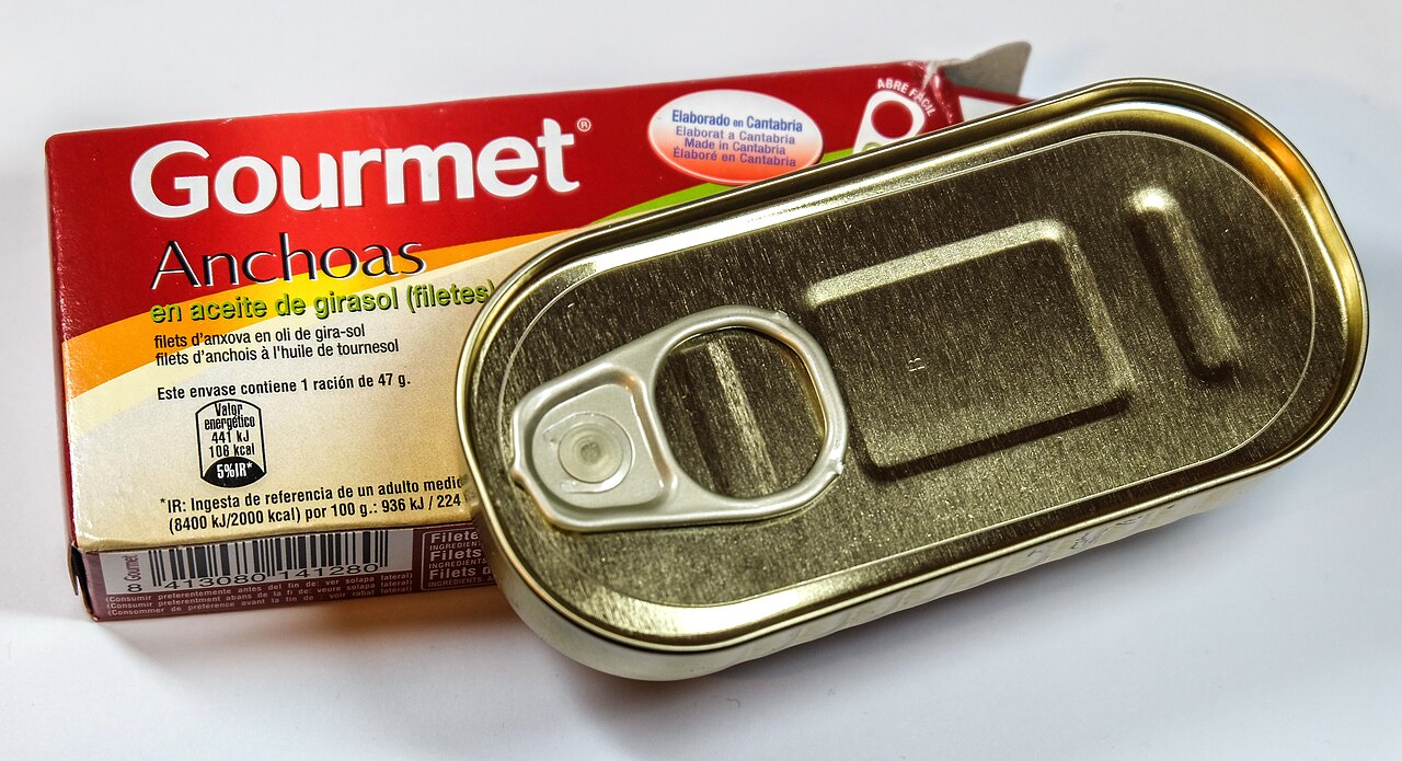 A tin of anchovy fillets — the garum-descended umami that mellows into pure savoriness with age